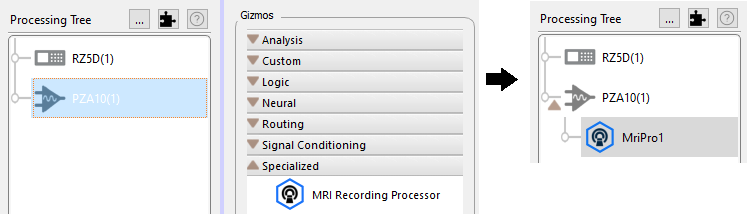 Drag and drop MRI Recording Processor gizmo for the PZA from TDT\'s
Synapse Software
