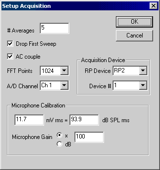 Acquisition Setup dialog