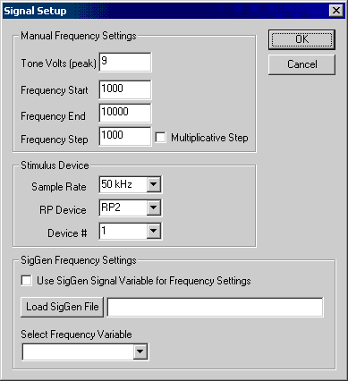Signal Setup dialog